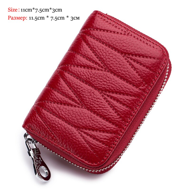 ¡Novedad! Billeteras de piel de vaca auténtica para mujer, Carteras largas para mujer, cartera para teléfono, tarjeteros para pasaporte, cartera de mano de gran capacidad: Short-2 Red