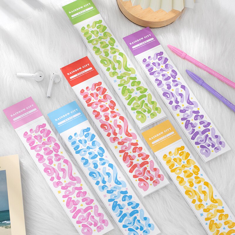 6Kinds Cute Rainbow Ribbon stickers DIY scrapbook base collage diary happy plan mobile computer sealing decoration sticker