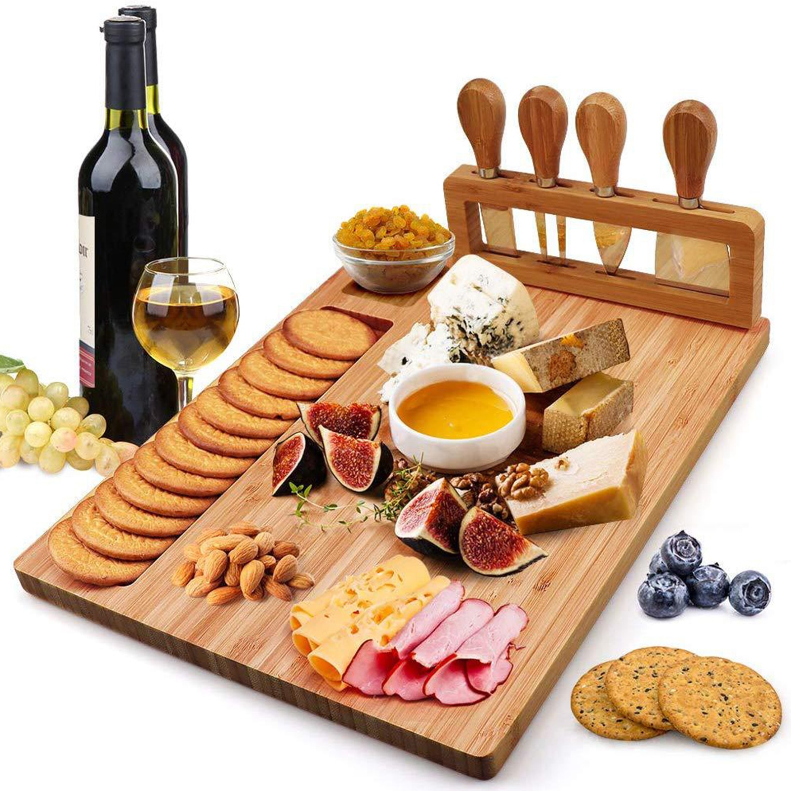 Chopping Board Bamboo Cheese Board Set Meat Charcuterie Platter Serving Tray For Make Cheeses Appetizers Fruits Delicious Meats