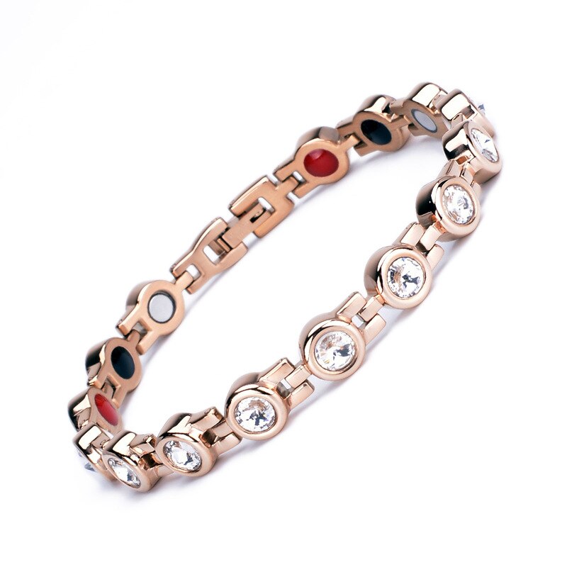 Rhinestone Vrouw Magnetische Power Armband Gezondheid Energie Goud Mode-sieraden Lady Titanium Stalen Armbanden Armbanden: Rose Gold
