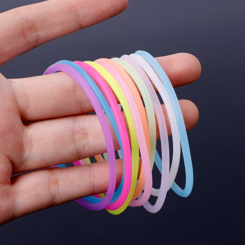 10Pcs Night Lichtgevende Armbanden Polsband Gummy Silicone Diy Rubber Haarbanden K3ND