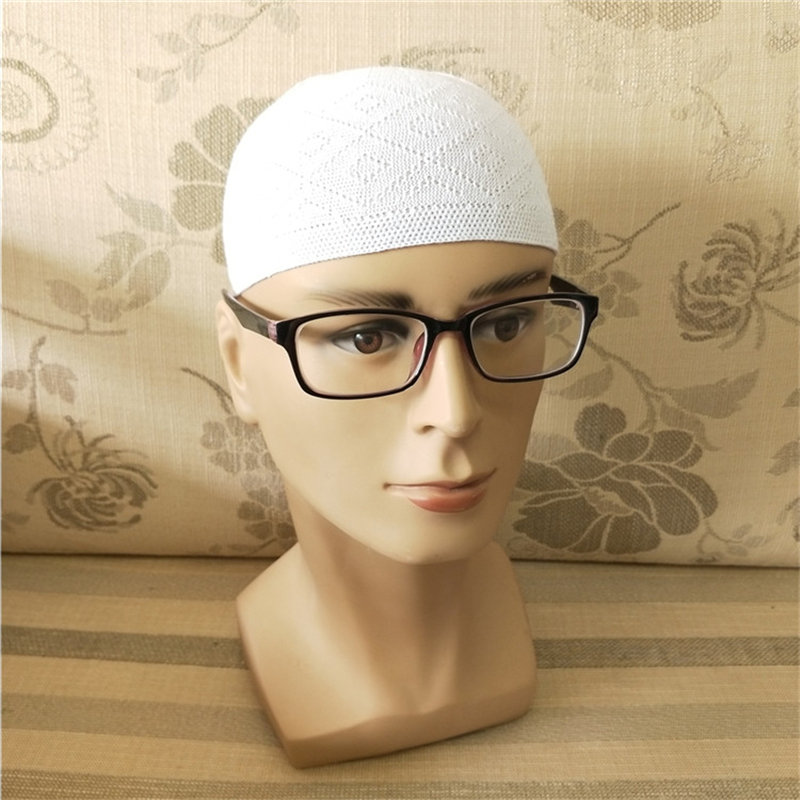 Gorro gorro turco musulmán hombres mujeres islámico Kufi Taqiya Takke Peci calavera gorra oración Arabia Saudita negro blanco gris tejido: Blanco