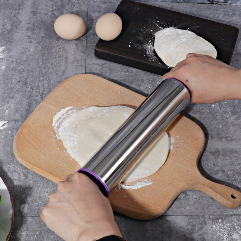 Multicolor 39cm Rolling Pin 304Stainless Steel PVC Round Pointed Handle Kitchenware Effortless Roller Nonstick Eco-friendly
