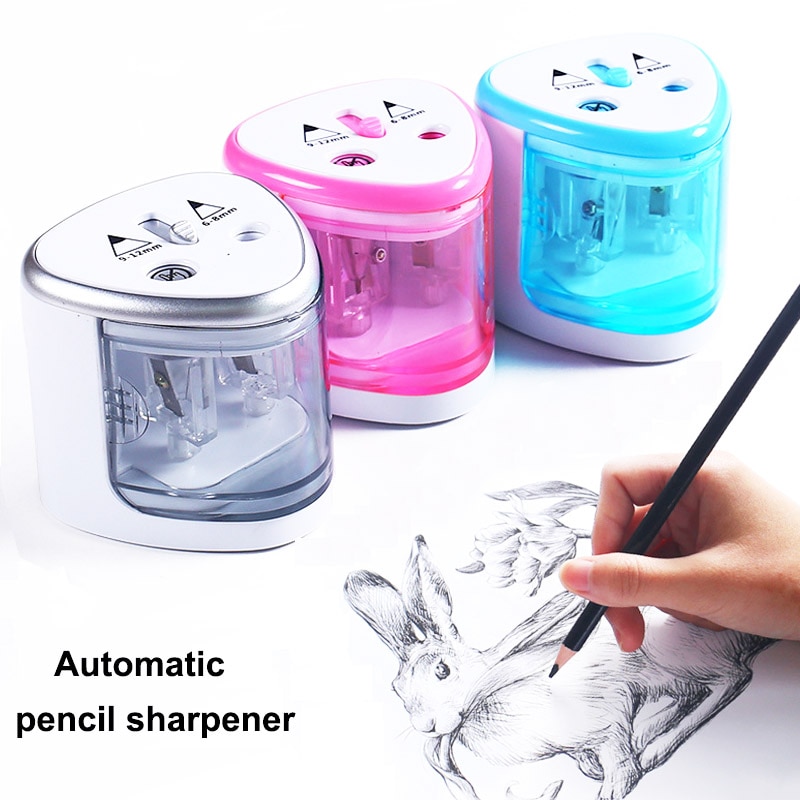Sacapuntas eléctrico automático con 2 orificios dobles, sacapuntas, cortador para escuela, suministros de papelería de oficina con batería