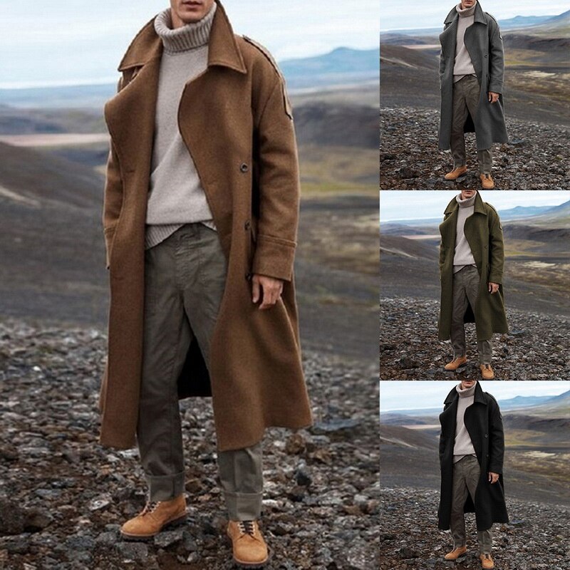 Khaki Trench Coat Men Classic Autumn Winter Long Jacket Men Casual Loose Long Coat Trench Male Overcoat Streetwear Coat