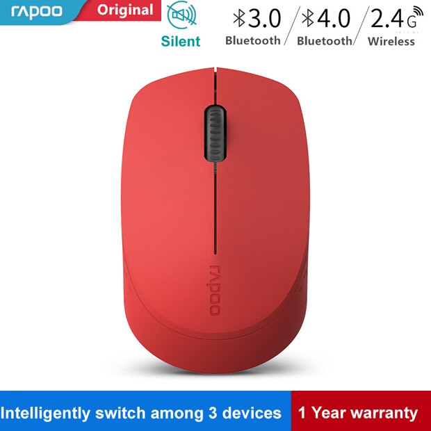 Rapoo – Mini-souris optique sans fil, silencieuse, avec Bluetooth, 3.0/4.0 RF, 2.4 ghz, pour PC et Laptop Windows, nouveauté: Red