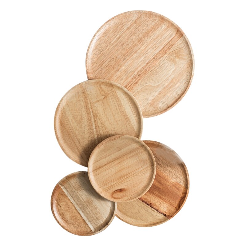 Japanese-style Solid Wood Plate Eco-friendly Tray Round Plate Acacia Wood Large For Family Kitchen Tool