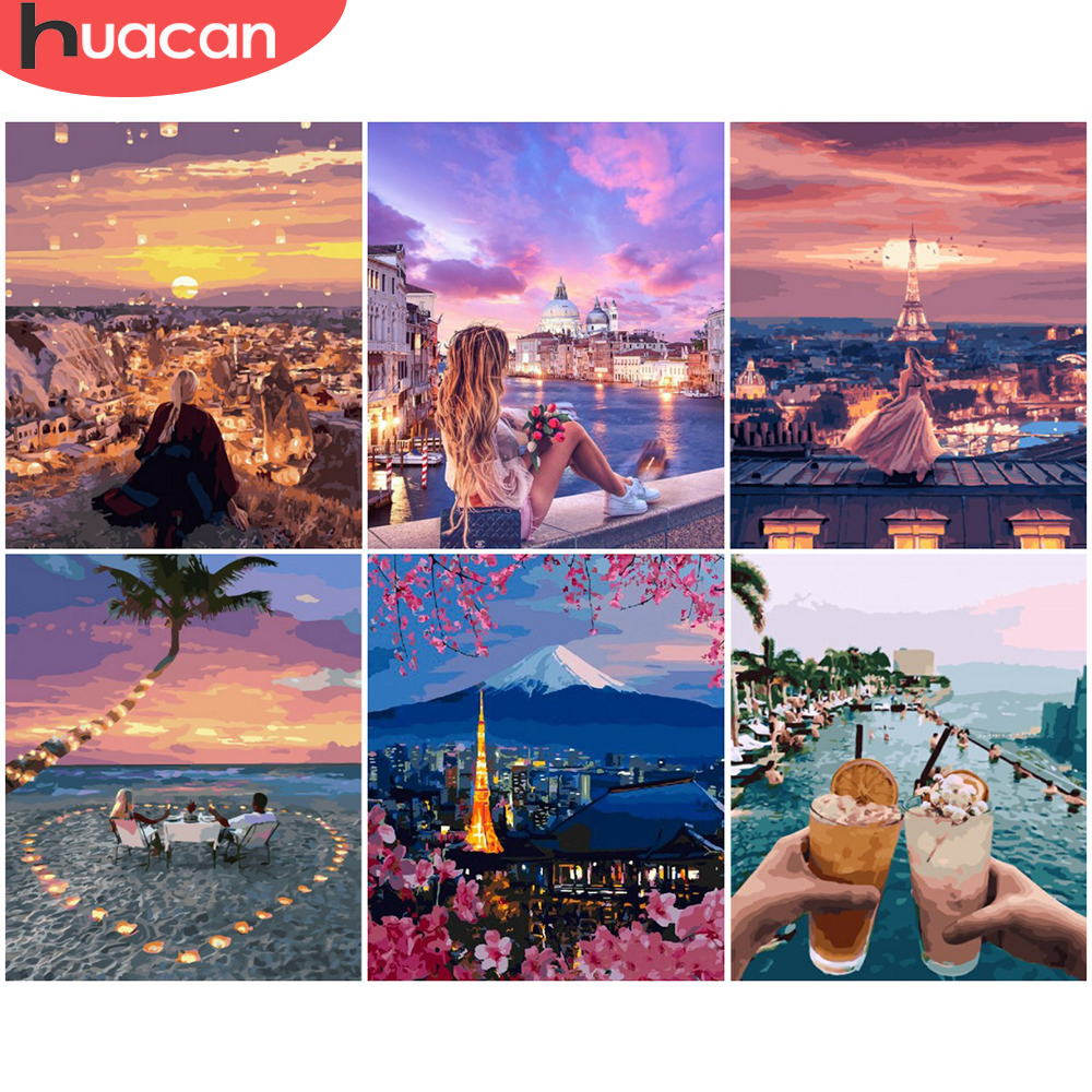 HUACAN Painting By Numbers Night Sky Scenery Drawing On Canvas HandPainted Picture By Number City Landscape Kits Home Decor