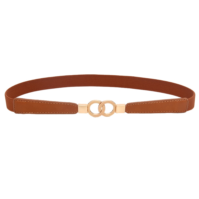 Dobbel ring gull spenne belte for kvinner elastisk nylon dame kjole midje belte stropp svart rød skinny stretch kvinnelig linning