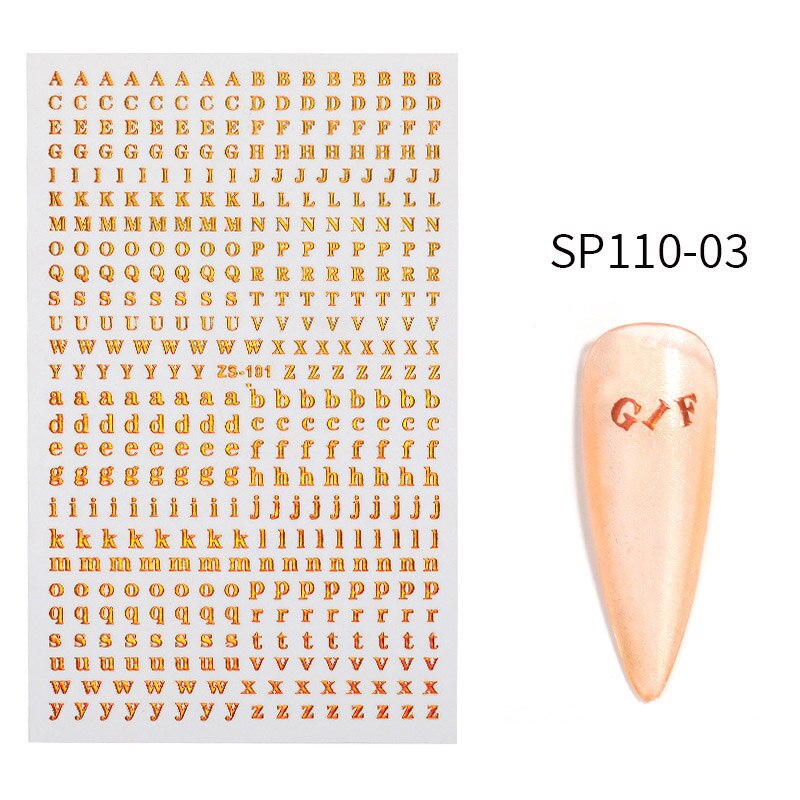 8 Kleuren Optioneel Brief Nail Sticker Kleuren 26 Alfabet Manicure Art Decorations Decals Foil Nail Sticker: SP110-03