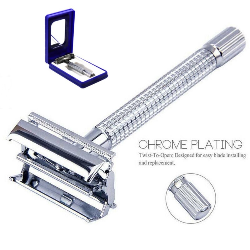 (1 Maschine + 10 Klingen) Doppelseitiger Sicherheits-Edelstahl-Handrasierer für Herren, rutschfester Griff, Schmetterling, schnelle Ersatzklinge