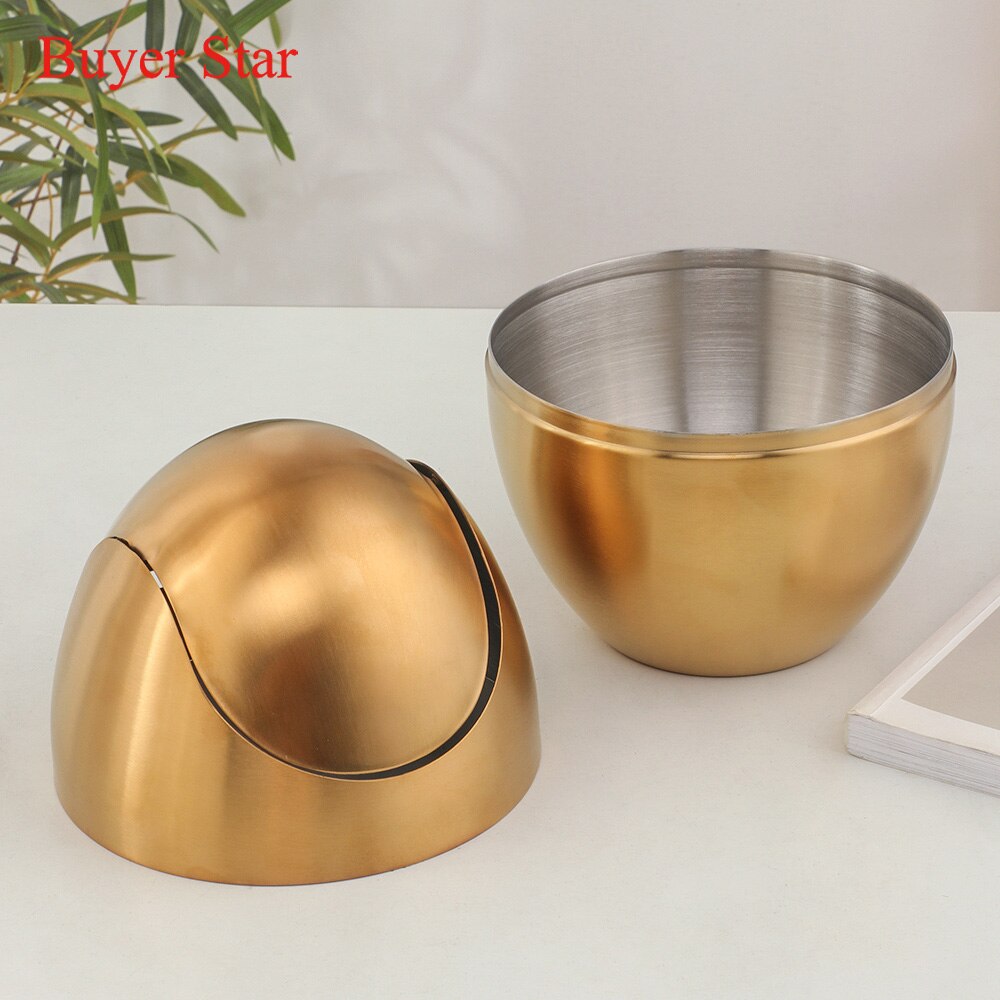 Mini papelera pequeña de escritorio, cubo de basura de acero inoxidable, mesa de oficina en casa, cubo de basura oscilante con tapa, 1 unidad
