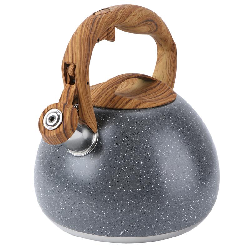 3L Antico Bollito Teiera di Acqua Bollitore in Acciaio Inox Manico in Legno Fondo Piatto Fischio Bollitore Bollente Bollitore per il Tè: grigio