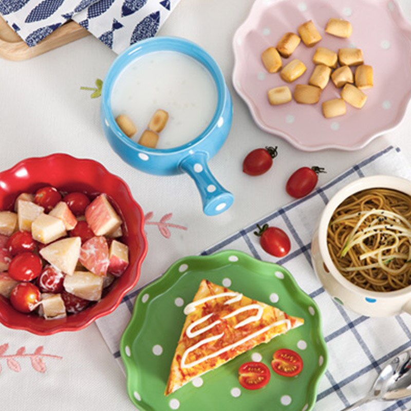 Color esmalte de vajilla de puntos fruta y arroz de cerámica plato de postre plato de ensalada de carne bandeja para hornear asado de encargarme de la cena vajilla