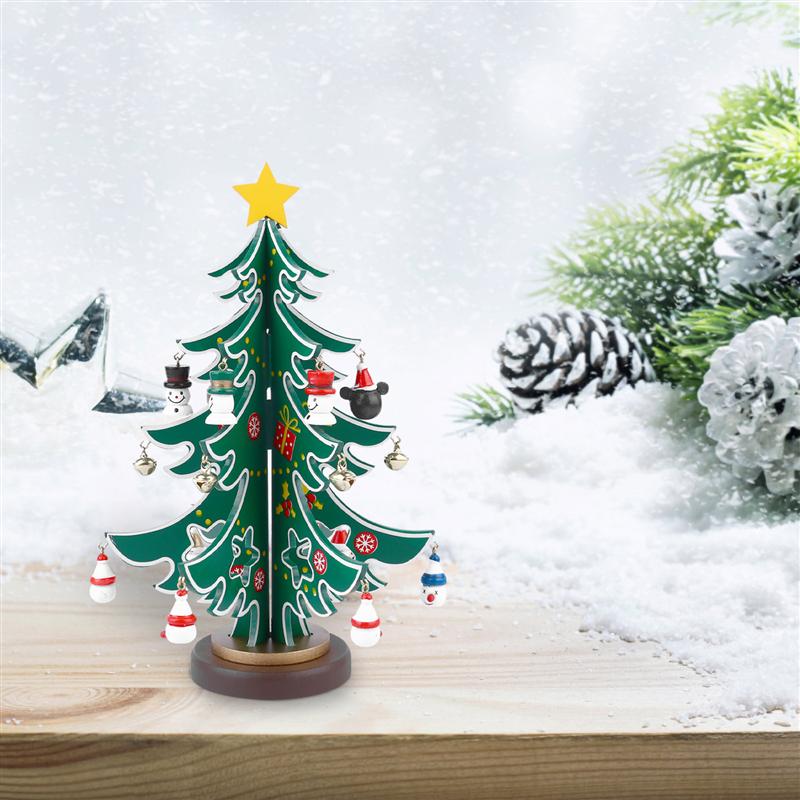 1 set houten kerstboomblokken, kerstboom speelgoedversiering, bureau-ornament, feestelijk rekwisiet voor kinderen