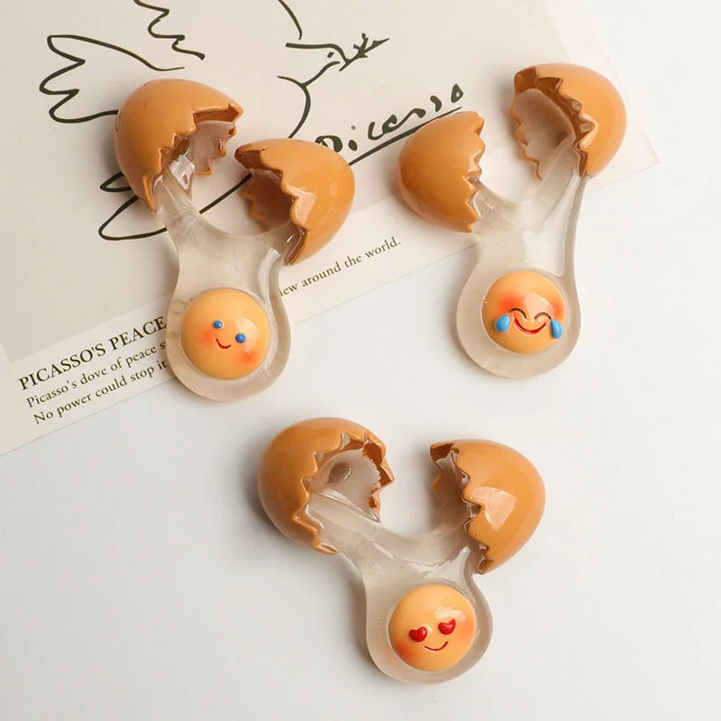 Paquete de 1 imanes para refrigerador de cáscara de huevo roto con bonito pollito sonriente, decoración de cocina de plástico redonda, divertidos imanes para nevera con huevos de dibujos animados