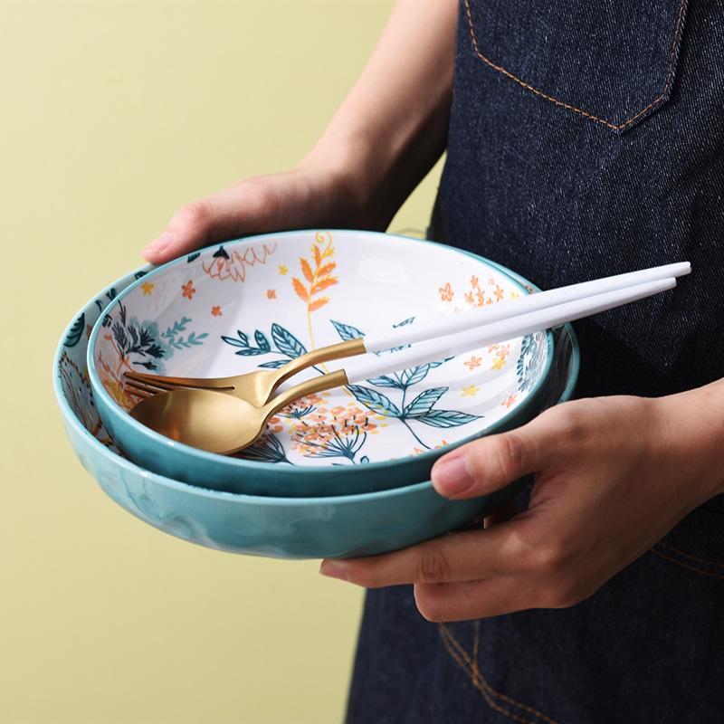 Juego de platos de cerámica para fruta, ensalada, Bol para arroz o sopa, bandeja redonda, vajilla decorativa de porcelana de hueso, platos de cocina