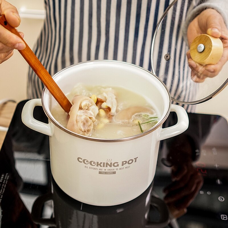 Porcelain enamel stew soup pot noodles thicked Japanese electromagnetic oven high temperature resistant cooker pot pan