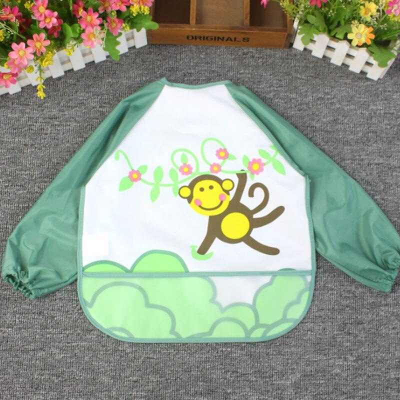 Cute Baby Bibs Waterproof Long Sleeve Apron Children Feeding Smock Bib Burp Clothes Soft Eat Toddler Baberos Bavoir: Gray / height 100