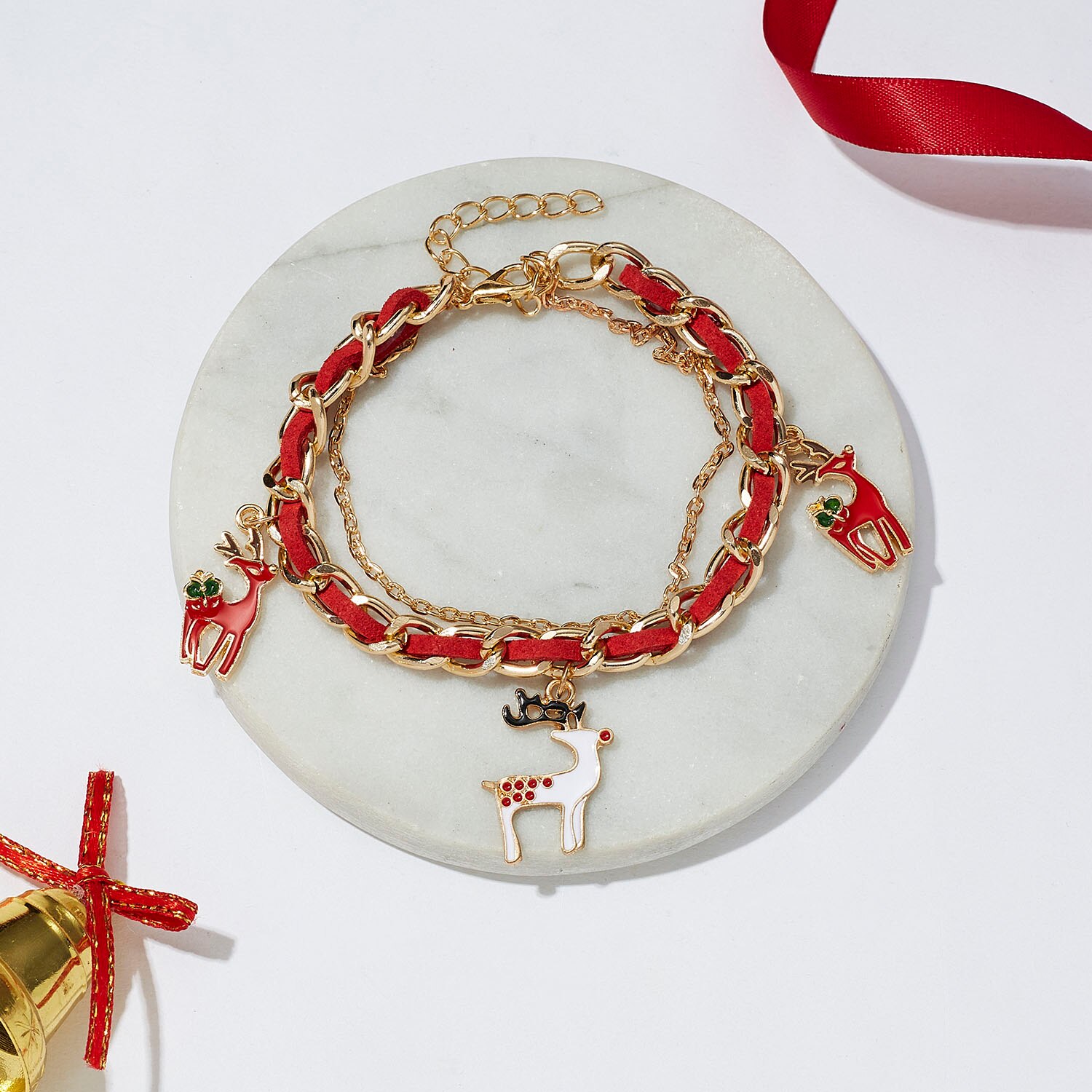Rinhoo jule julemand armbånd rød snor charm elg måne krans link kæde armbånd til kvinder piger år juveler