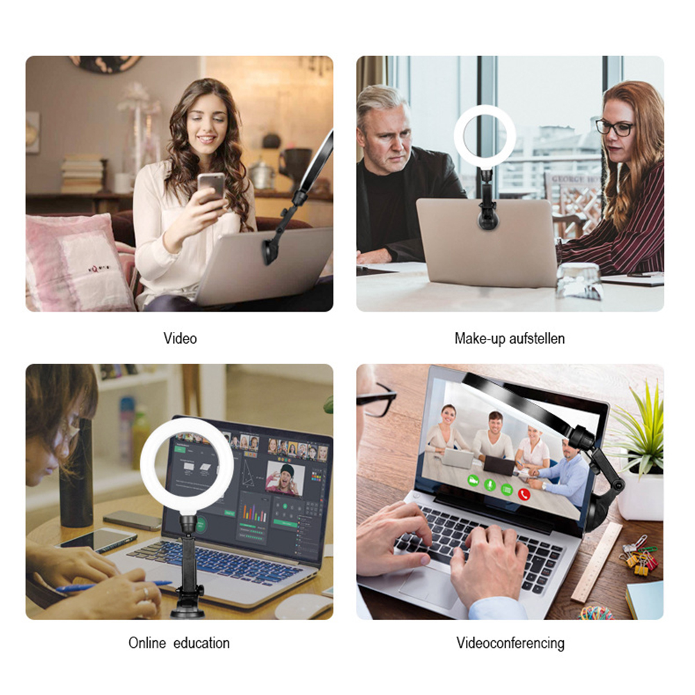 Rotazione a 360 gradi da 6 pollici per videoconferenza Selfie regolabile in altezza per Laptop con ventosa LED Webcam lampada ad anello