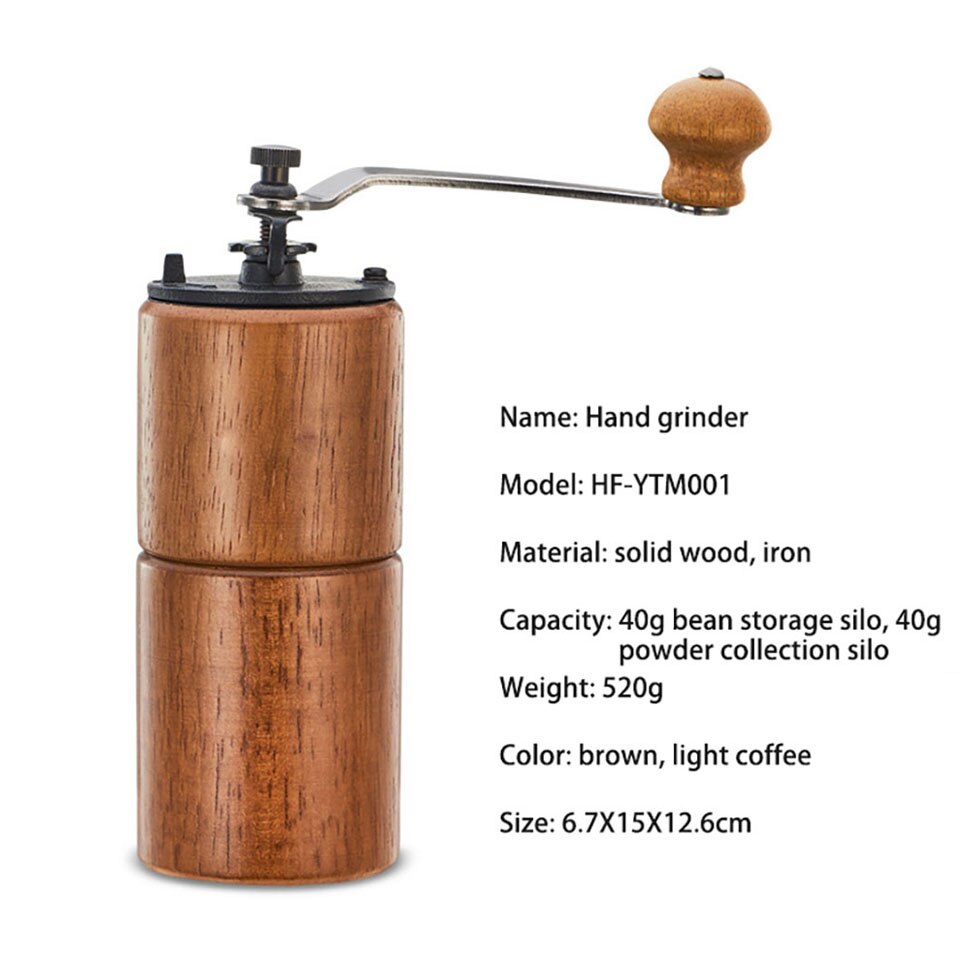 Manual Coffee Bean Grinder Cast Iron Burr Hand Wooden Mill for Travel Kitchen Cereals Nuts Beans Spices Grains Grinding Machine: Dark color
