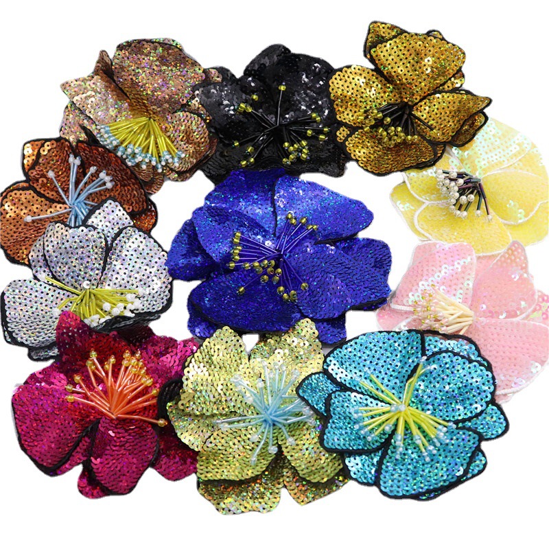 11Cm Twee Lagen Kleurrijke Pailletten Sticker Bloem Patch Naaien Kleding Decoratie Applique