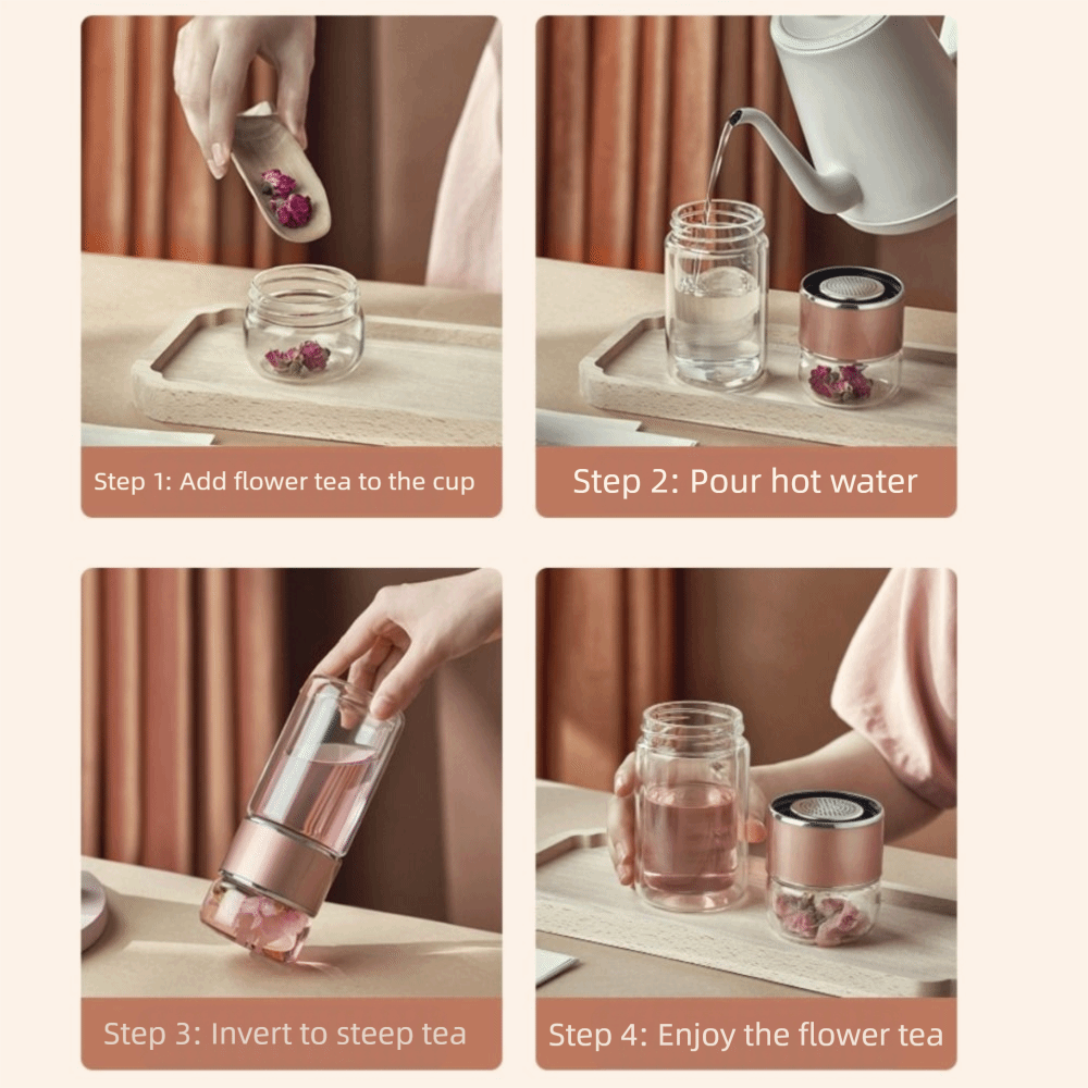 Drinkware 350ml Glass Tea Water Bottle Double Layer with Tea Filter Tea Infuser Bottle Leak Proof Flower Tea Cup Tea Brewing