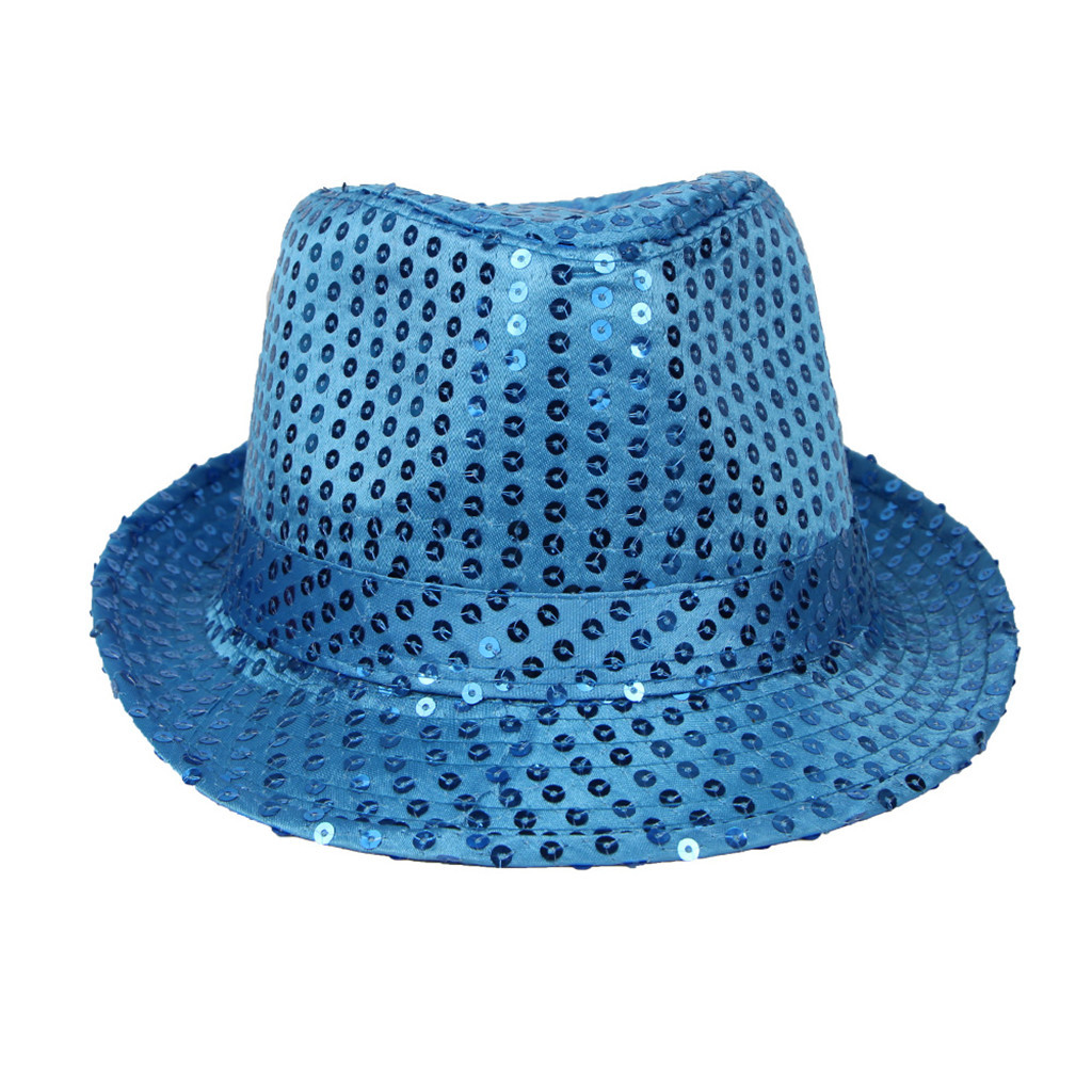 Top Hats Sequin Jazz Hat Trilby Fedora Caps Dance Show Glitter Party Fancy Dress Cute Hats Zylinder Hut Mütze #2S27: Sky blue