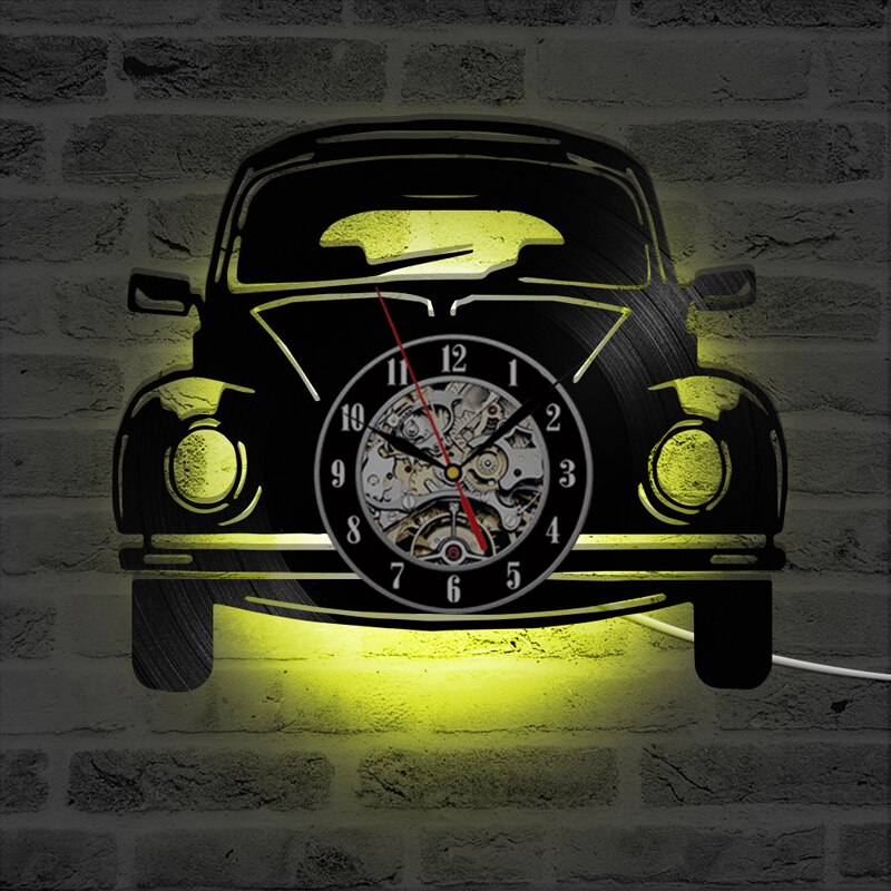 Auto Vorm Led Wandklok Modern 3D Decoratieve Opknoping Klokken Met 7 Kleuren Led Verlichting Muur Horloge Home Decor stille