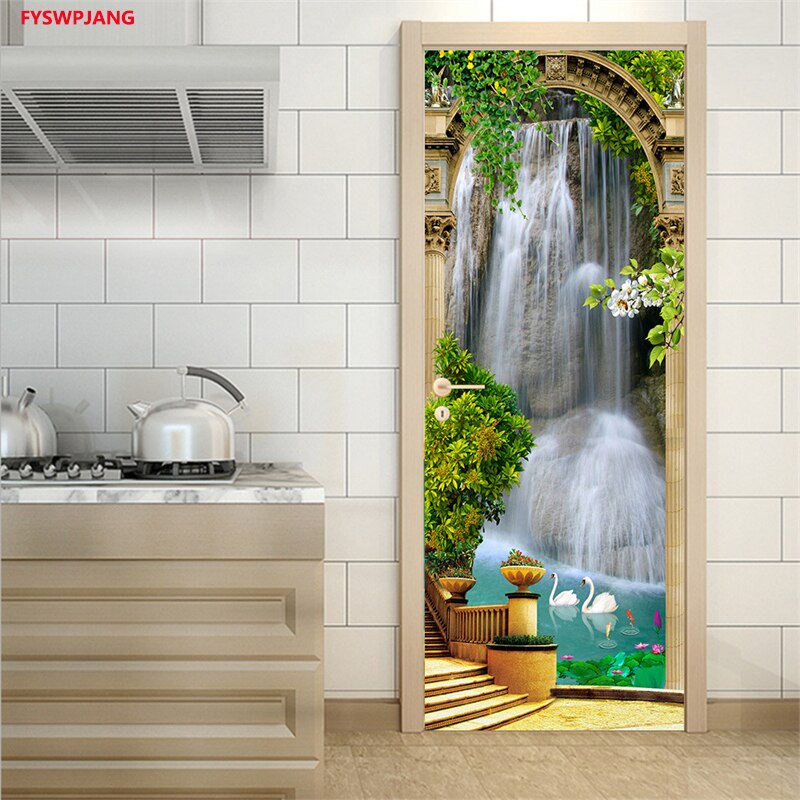 PVC Waterproof Door Sticker White Wood Self-adhesive Wallpaper Doors Renovation Living Room Bedroom Decor Peel and Stick Poster