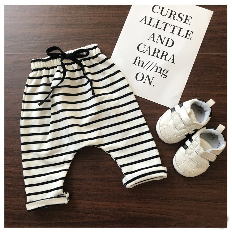 0-3Yrs Lente Baby Gestreepte Harembroek Katoen Meisjes Jongens Dikker Broek Zachte Broek Herfst Harembroek Outfits: WHITE / 9m