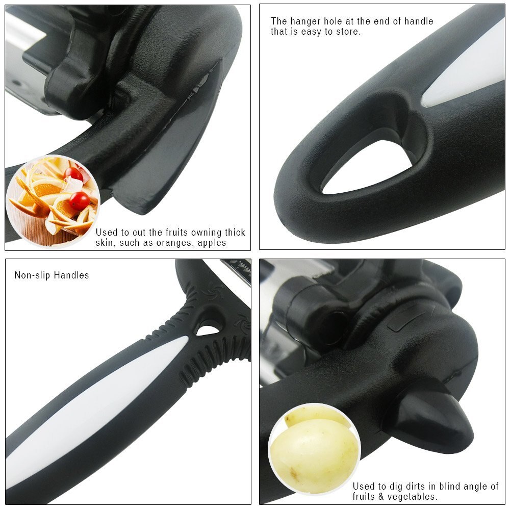 Pelador multifuncional 3 en 1, pelador de frutas y verduras giratorio de 360 grados, mango cómodo antideslizante