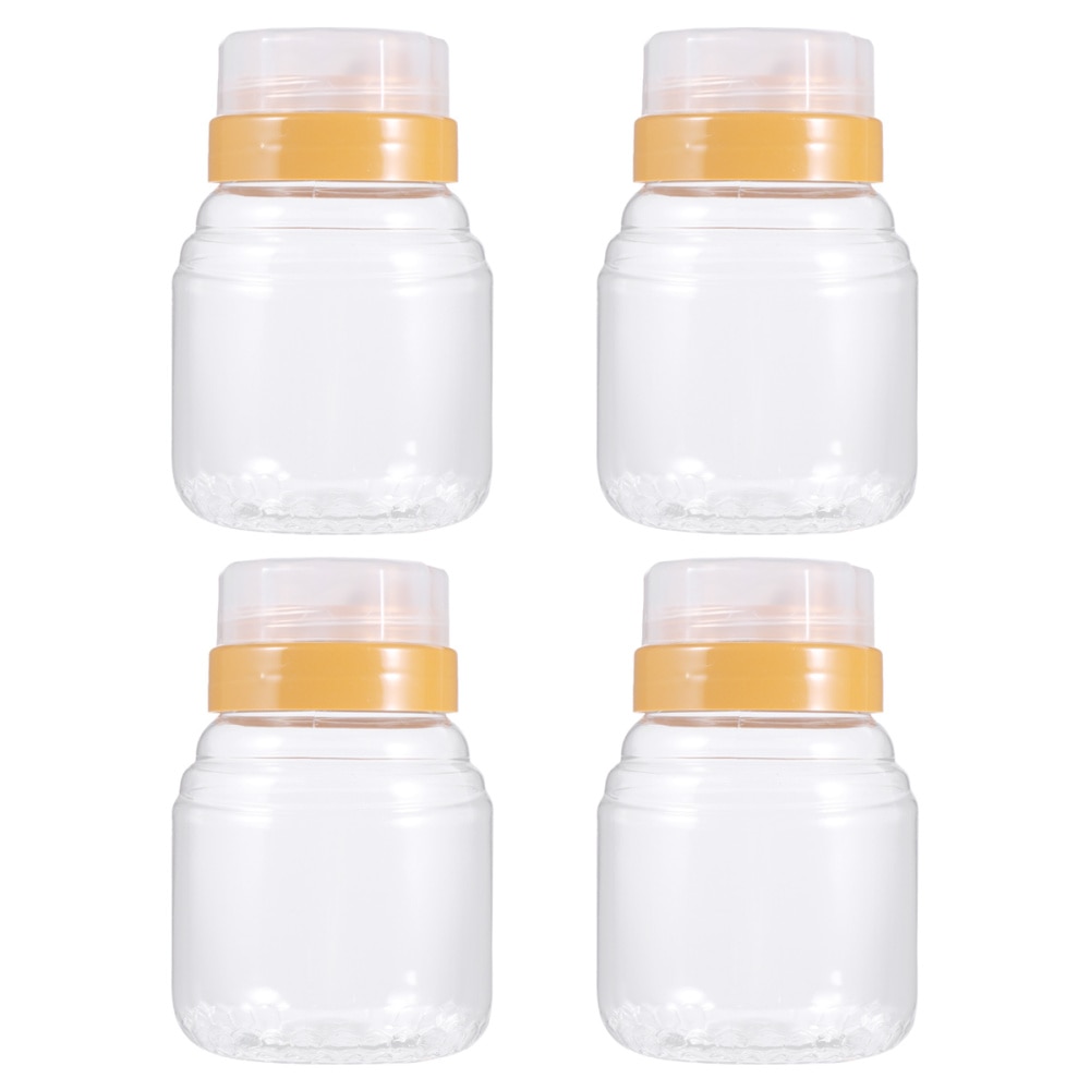4Pcs 500g Transparent Honey Bottle Plastic Liquid Food Jar Portable Food Packaging Bottle Household Honey Jar with Lid for Home