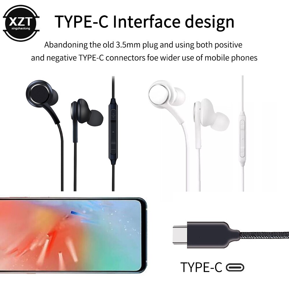 Fone de ouvido para samsung original, fone de ouvido tipo c com conector 24bit hd dac USB-C, microfone e controle de volume para galaxy a8s note 10 ipad pro