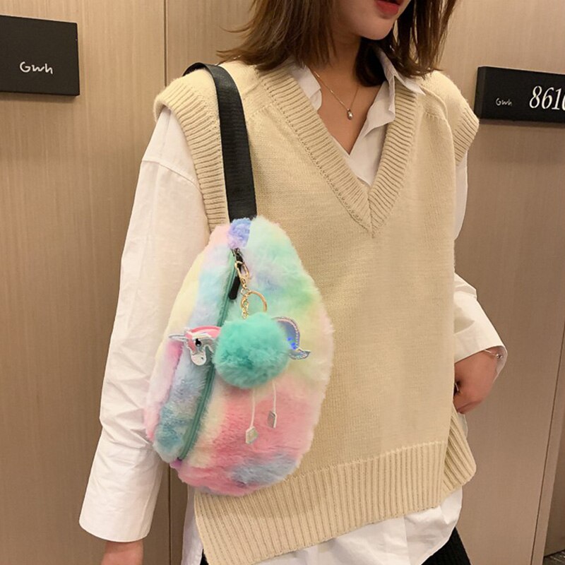 Inverno de veludo feminino fanny pack moda colorido de pelúcia pacote de cintura novo estilo saco de peito designer feminino bolsa crossbody