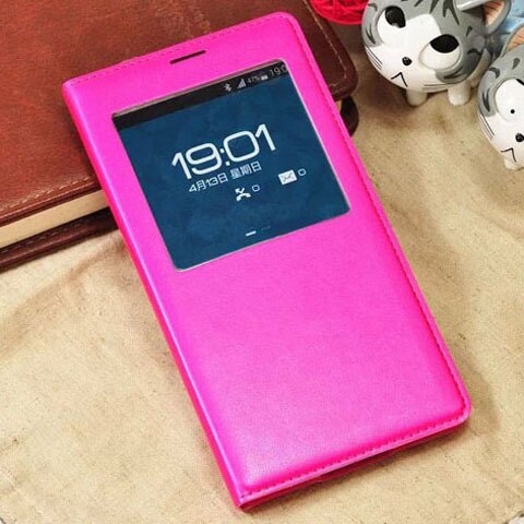 Flip Cover Leather Case Voor Samsung Galaxy S5 S 5 Galaxys5 Samsungs5 SM G900 G900F G900FD SM-G900F SM-G900 Smart View telefoon Case: Rose red