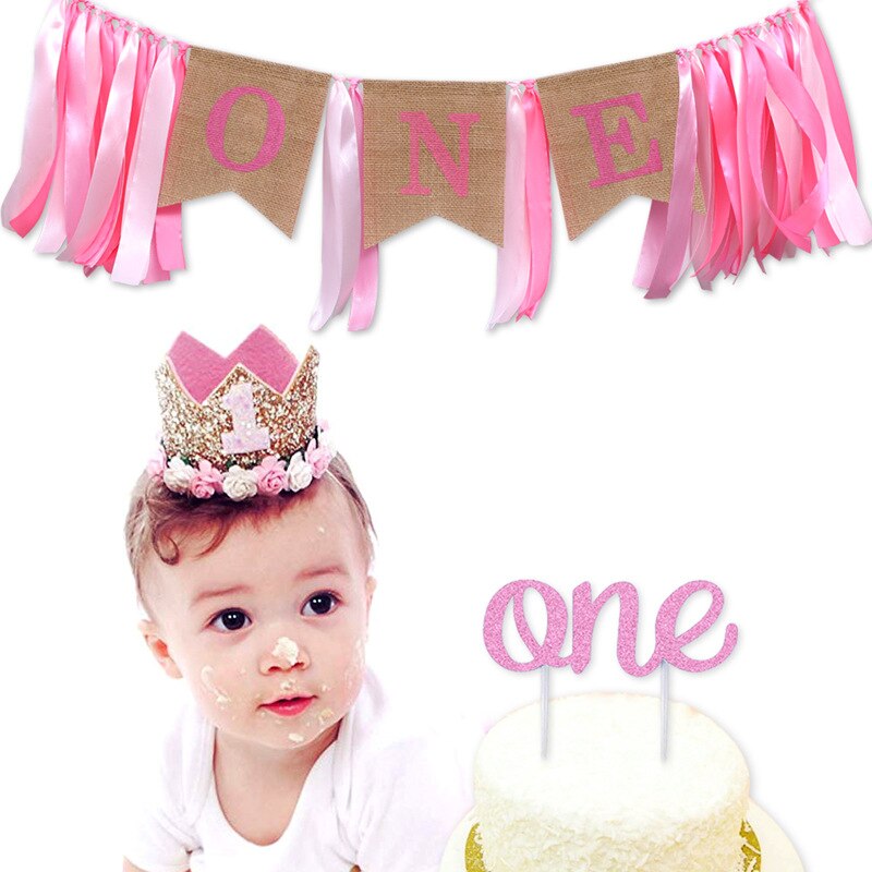 One Year Disposable Tableware 1st Birthday Banner Kids Happy Birthday Banner 1 One Year First Birthday Boy Baby Shower