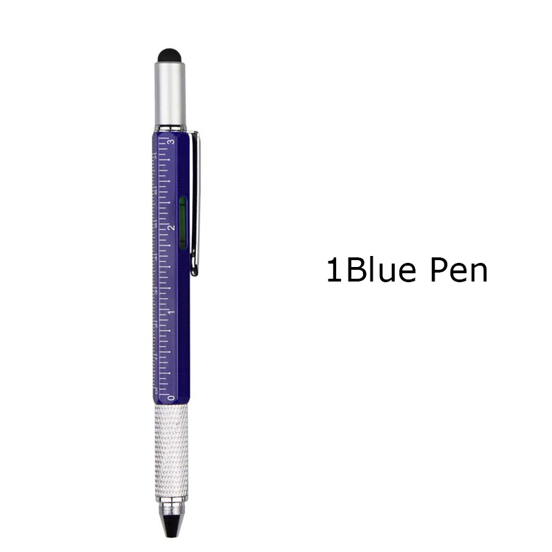 6 In 1 Multi Tool Pen Multifunction Screwdriver Precision Ruler Caliper Ballpoint Pens for Phone Touch Creativity Level Meter: 1 Blue Pen