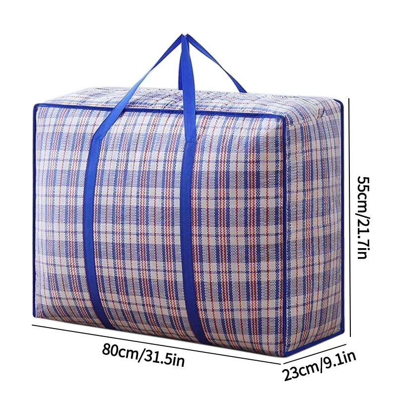 Bolsa tejida a rayas, almacenamiento de gran capacidad, bolsas móviles, ropa, colcha, manta, paquete de embalaje de equipaje, bolso con cremallera, organizador para el hogar: Caqui oscuro