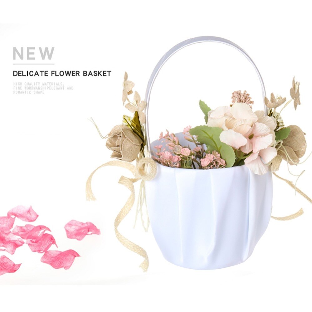 Romantic Flower Girl Basket Rose Petals Bouquet Holder For Country Wedding Ceremony Party Decor Flower Basket