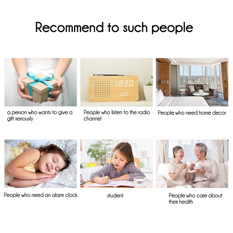 Fm Radio Bamboe Led Elektronische Display Met Led Klok Desktop Mini Draagbare Radio Home Radio Mini Temperatuur Display