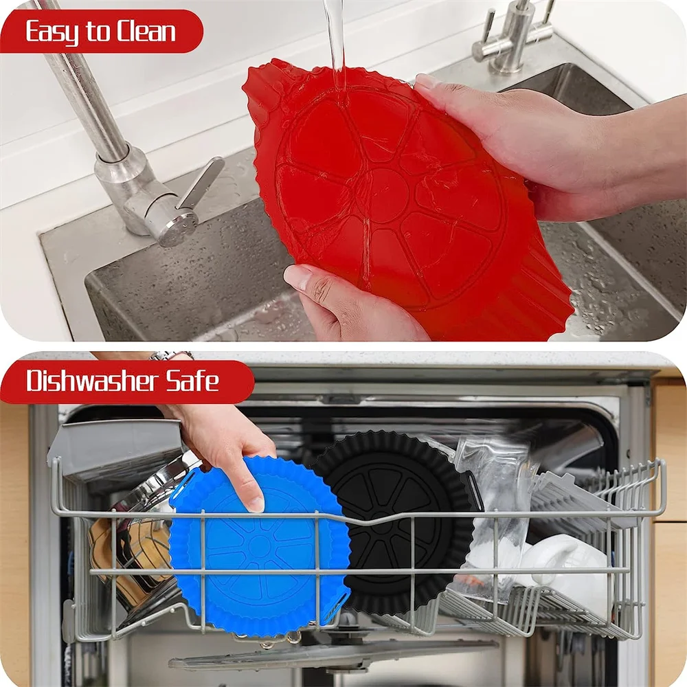Round Silicone Airfryer Basket Tray 20/24CM Nonstick Reusable Air Fryer Pot Liners Oven Microwave Cake Pan Kitchen Accessories