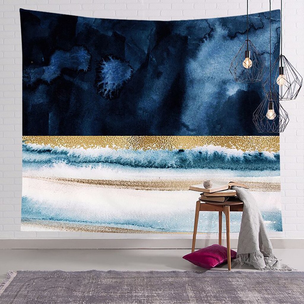 Tapestry Ocean Beach Wall Hanging Landscape Beach Decoration Blue Cloud Landscape Blanket Polyester Wallpaper#y30: Putty