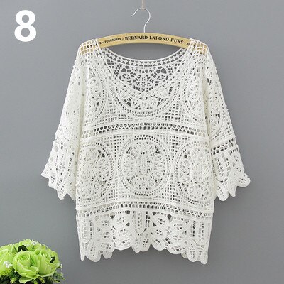 Veste boléro en dentelle à manches longues pour femmes, vêtements de plage, chemises de plage, Cape ajourée hauts élégants, veste d'été de mariage: 8