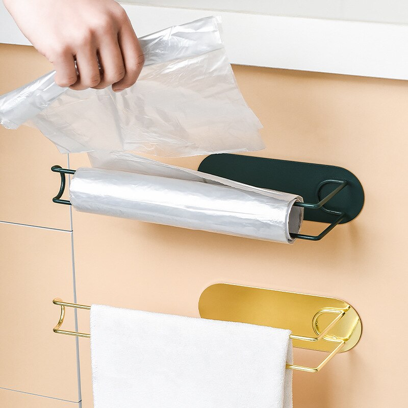 Nordisk guld järn pappershanddukshållare väggmonterad förvaringsställ hemorganisatör hylla köksredskap för handdukspapper plastfolie