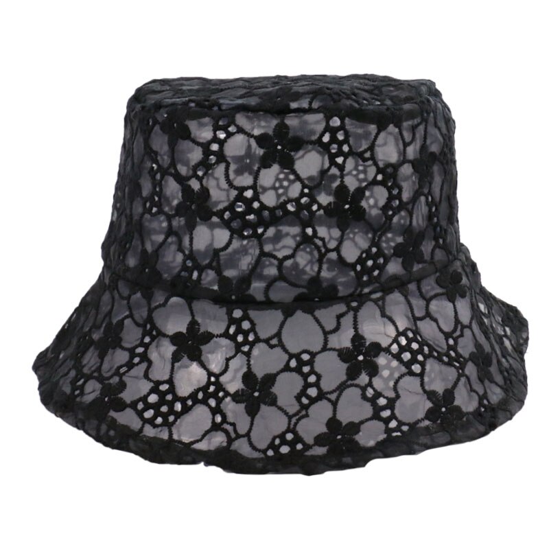 FOXMOTHER Korean Lace Hollow Flower Fishermen Caps Sun Casual Lady Bucket Hats Women Gorras Summer: Black