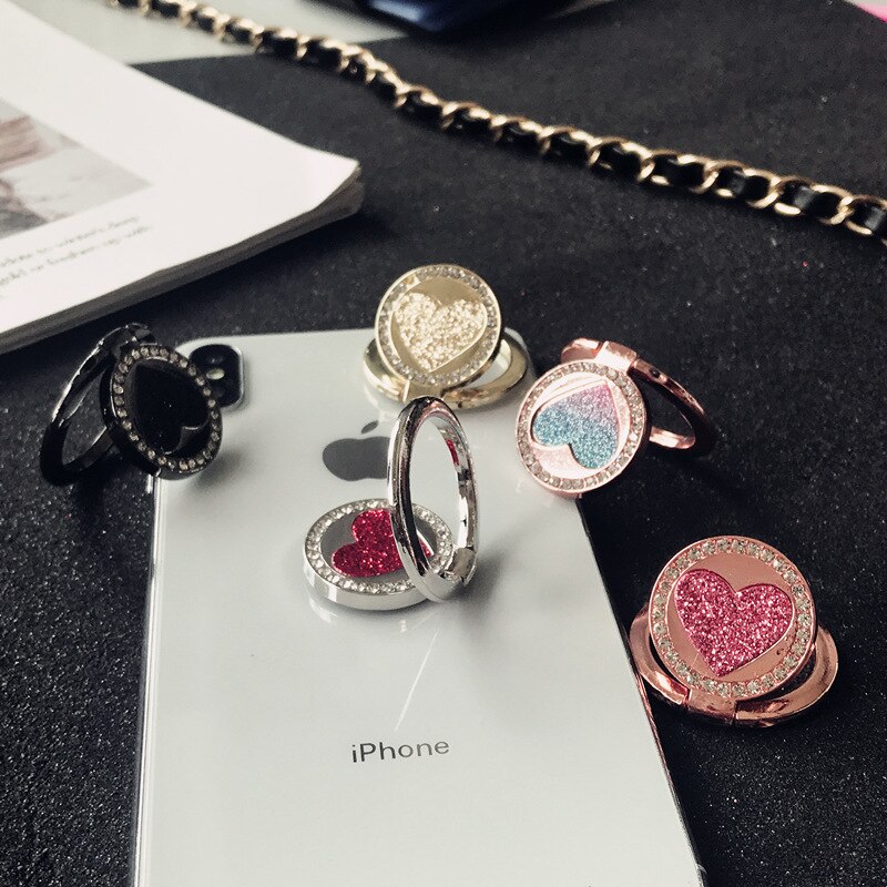 Crystal Round Phone Finger Ring Holder For iPhone Redmi Samsung Thread Metal Grip Rotation Cellphone Stand Mount Bracket