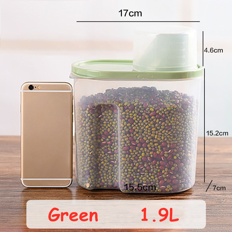 Pp mad opbevaringsboks køkken opbevaring plastik klar beholder med hæld låg flasker krukker tørret korn tank 1.9l-2.5l mad indeholder: 1.9l grønne