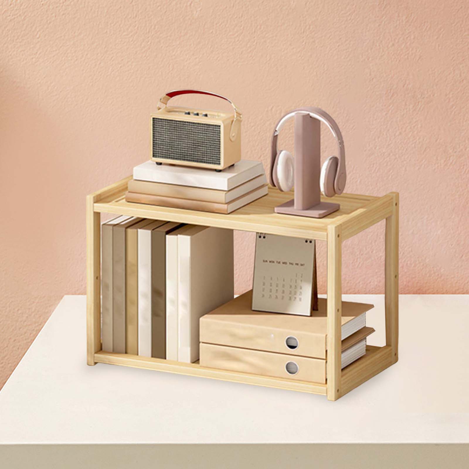 Wooden Shelf Desk Rack Spice Rack Standing Desktop Display Organizer Tabletop Storage Organizer for Home Kitchen